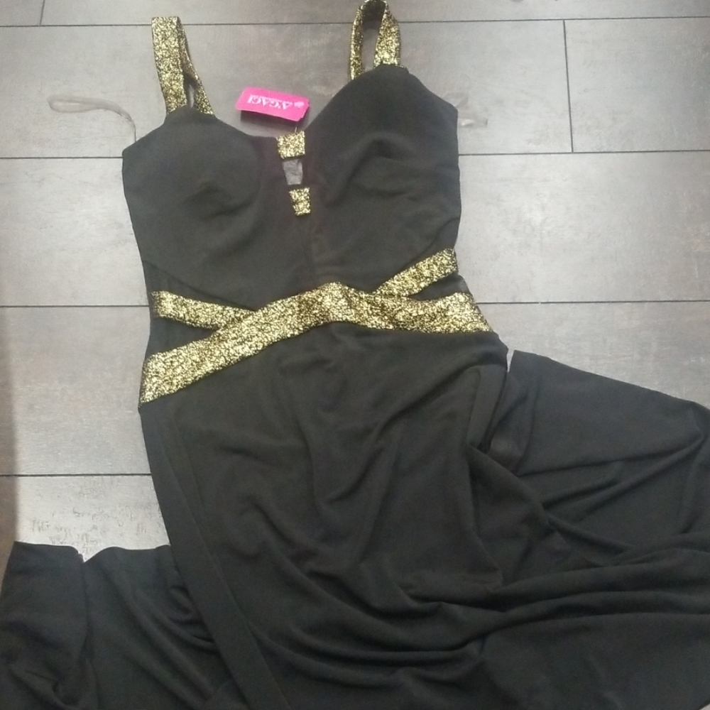 Black stretchy evening maxi gown spaghetti straps